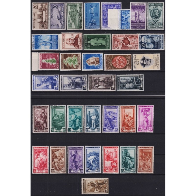 REPUBBLICA 1950 ANNATA COMPLETA 37 VALORI G.I MNH**  | Filatelia Me...