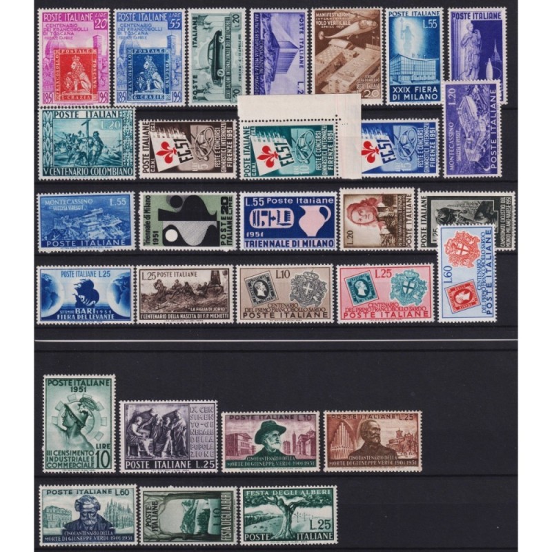 REPUBBLICA 1951 ANNATA COMPLETA 29 VALORI G.I MNH**  | Filatelia Me...