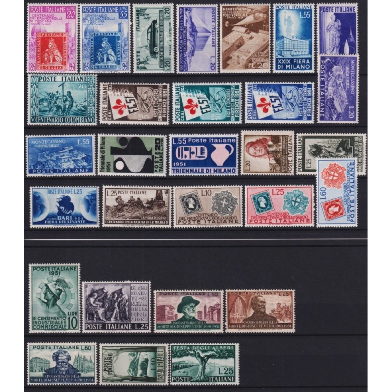 REPUBBLICA 1951 ANNATA COMPLETA 29 VALORI G.I MNH**  | Filatelia Me...