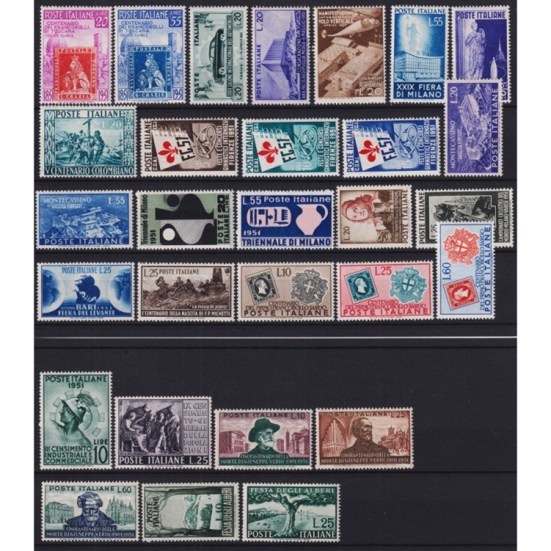 REPUBBLICA 1951 ANNATA COMPLETA 29 VALORI G.I MNH**  | Filatelia Me...