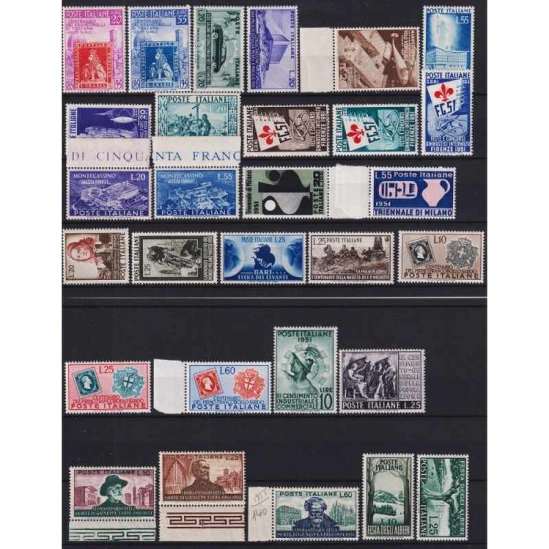 REPUBBLICA 1951 ANNATA COMPLETA 29 VALORI G.I MNH**  | Filatelia Me...