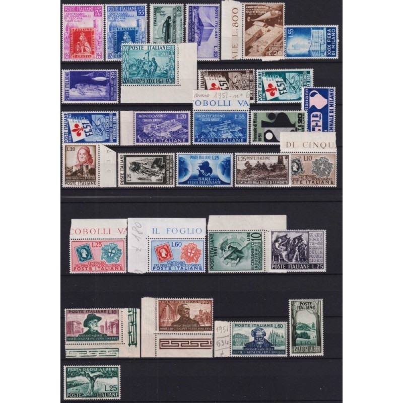 REPUBBLICA 1951 ANNATA COMPLETA 29 VALORI G.I MNH**  | Filatelia Me...