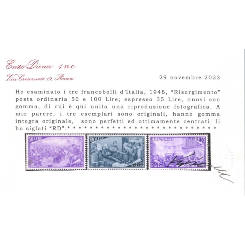 REPUBBLICA 1948 RISORGIMENTO 13 VALORI G.I MNH** CERT.  | Filatelia...