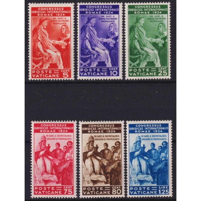 VATICANO 1935 CONGRESSO GIURIDICO INTERNAZIONALE 6 V. G.I MNH** CER...