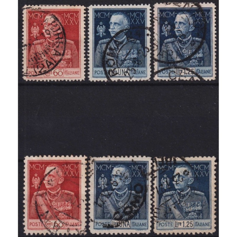 REGNO D'ITALIA 1925-26 GIUBILEO DEL RE 6 V. US. ALCUNI ANNULLI ORIG...
