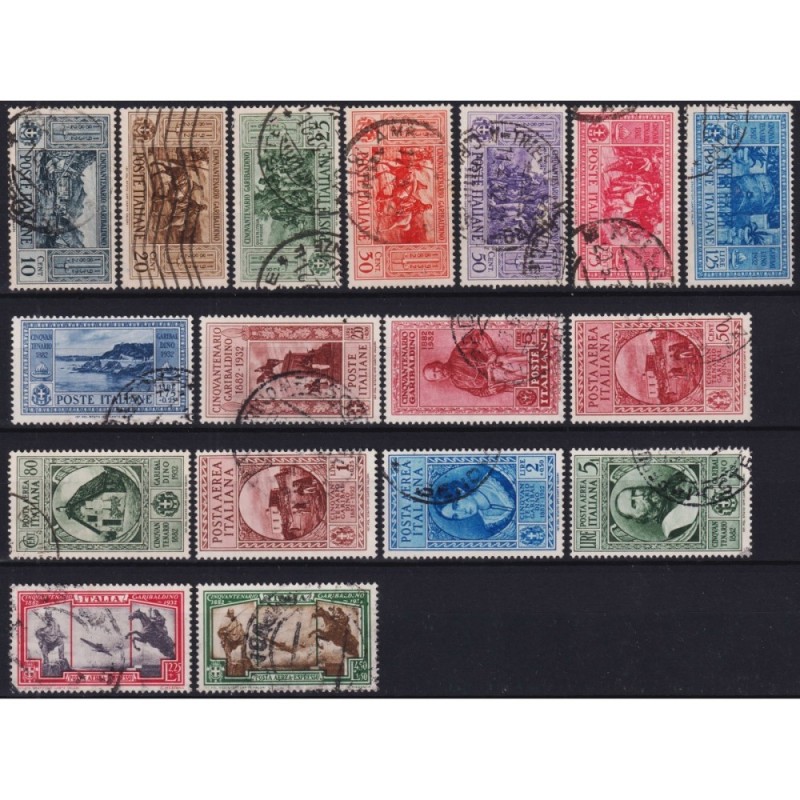 REGNO D'ITALIA 1932 CINQUANTENARIO GARIBALDI 17 V. US. ALCUNI ANNUL...