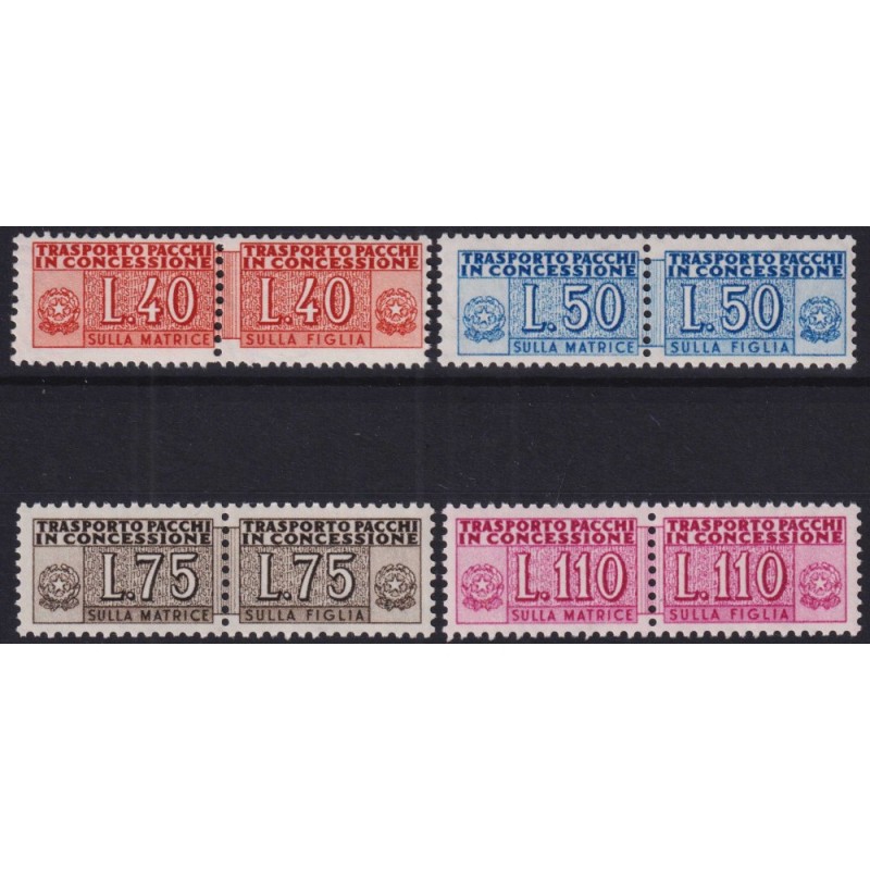 REPUBBLICA 1953-55 PACCHI IN CONCESSIONE RUOTA 4 V. G.I MNH** CERT....