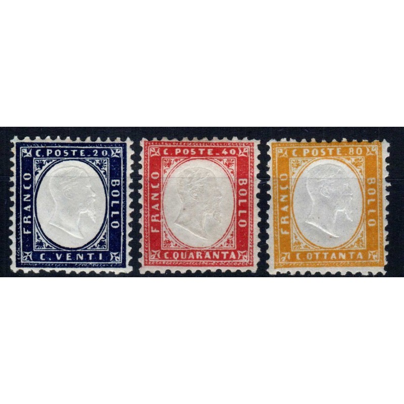 REGNO D'ITALIA 1862 SERIETTA 20 C. 40 C. E 80 C. N.2-4 G.I MNH** CE...