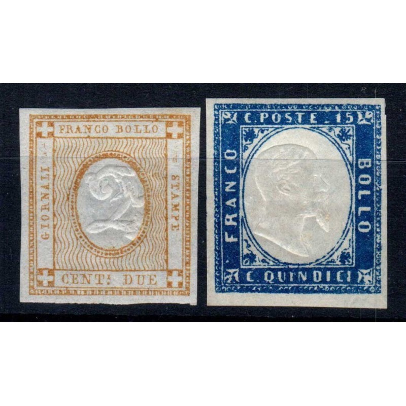 REGNO D'ITALIA 1862 1863 CIFRA IN RILIEVO E 15 CENT. N.10-11 G.I MN...