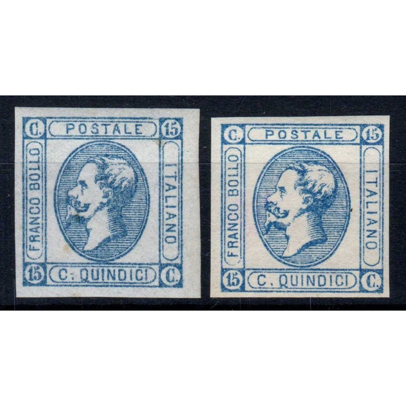 REGNO D'ITALIA 1863 15 CENTESIMI MATRAIRE N.12-13 G.I MNH** CERT.  ...
