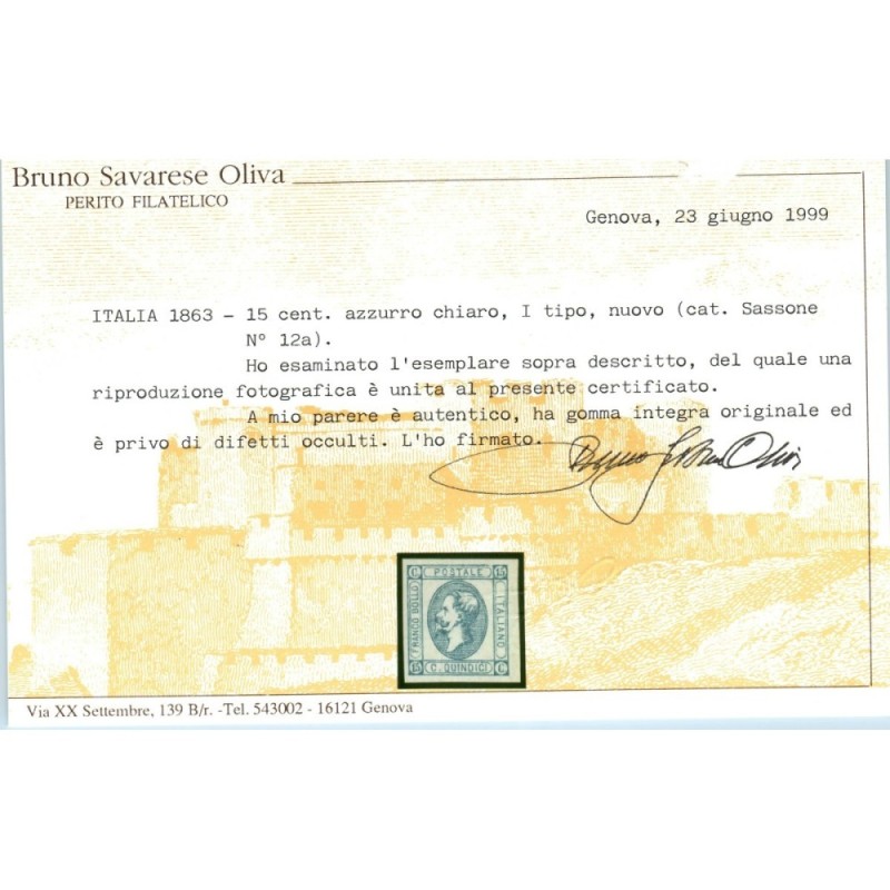 REGNO D'ITALIA 1863 15 CENTESIMI MATRAIRE N.12-13 G.I MNH** CERT.  ...