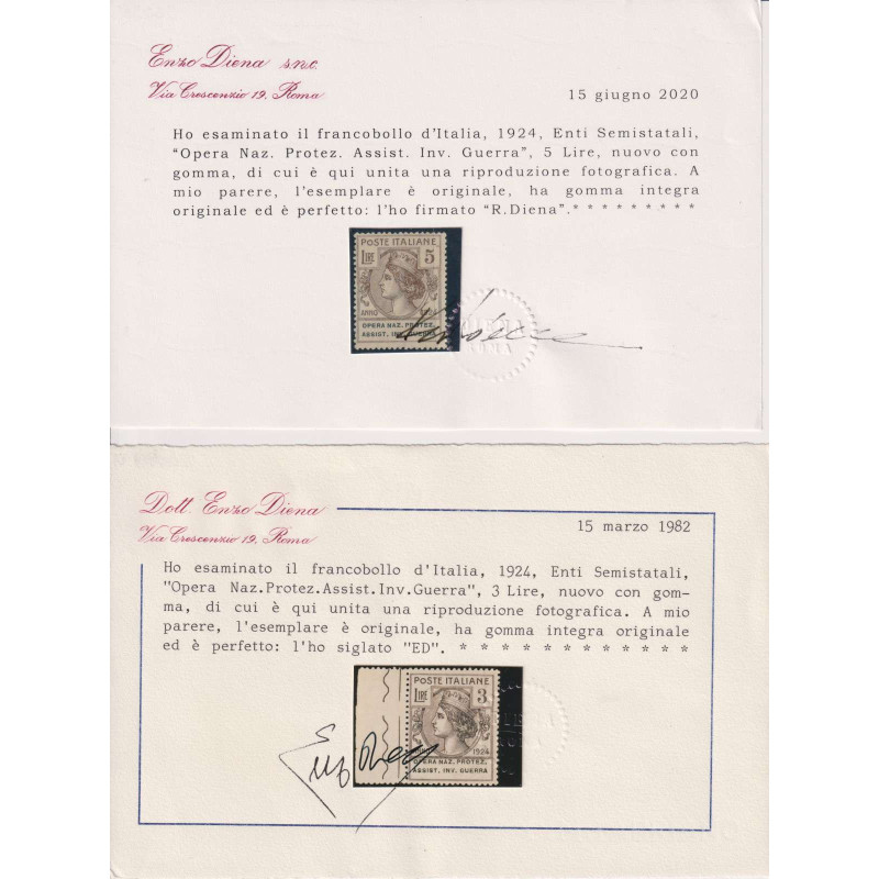 1924 ENTI PARASTATALI OPERA NAZ. PROTEZ. ASSIST. INV. GUERRA 8 V. G...