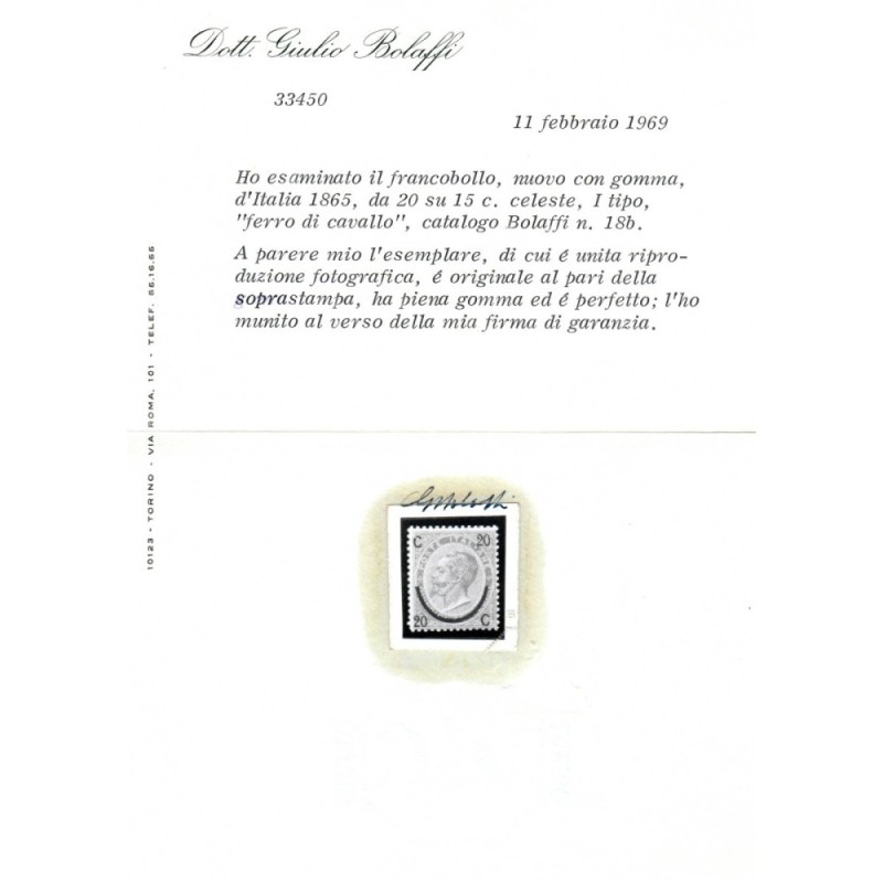 REGNO D'ITALIA 1865 FERRO DI CAVALLO I TIPO N.23 G.I MNH** CERT.  |...
