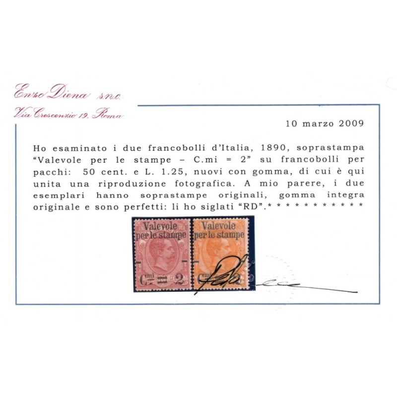REGNO D'ITALIA 1890 VALEVOLE PER LE STAMPE 6 V. G.I MNH** CERT.  | ...