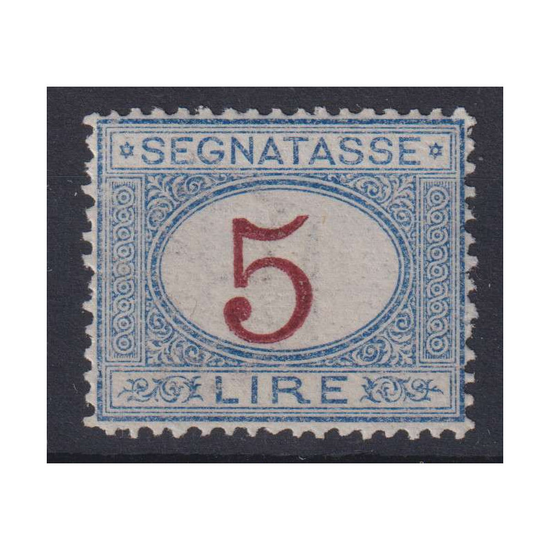 REGNO D'ITALIA 1870-74 SEGNATASSE 5 LIRE N.13 G.I MNH** CERT.  | Fi...