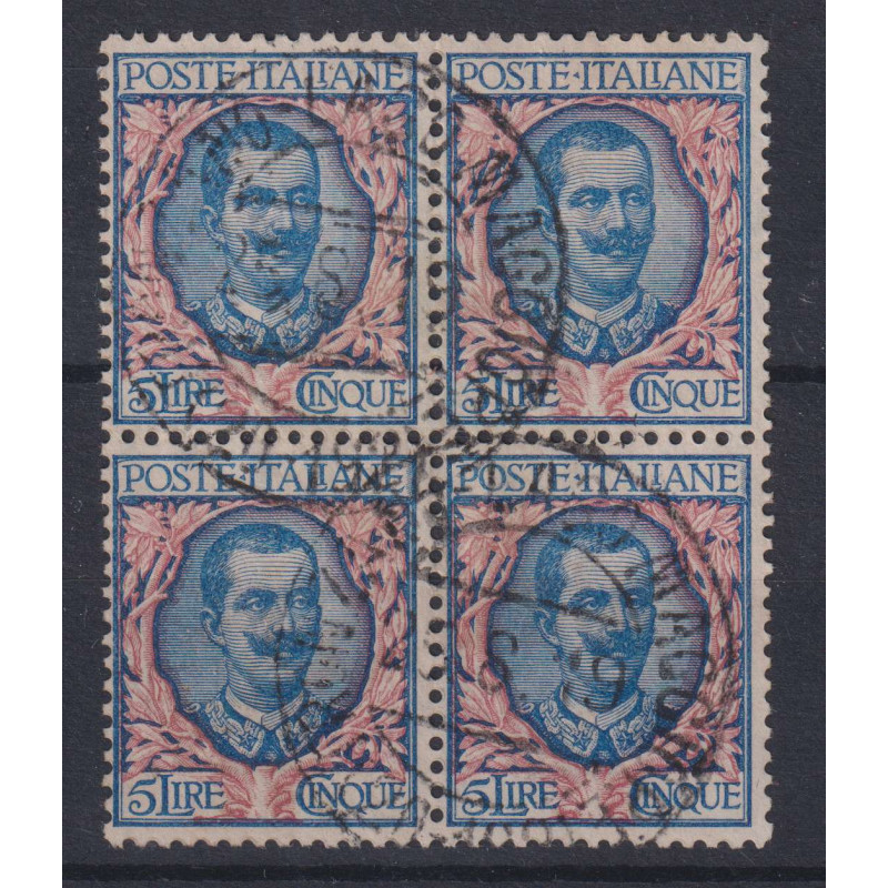 REGNO D'ITALIA 1901 FLOREALE QUARTINA 5 LIRE N.78 USATA  | Filateli...