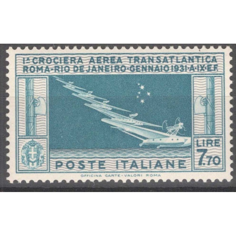 REGNO D'ITALIA 1930 P/A CROCIERA BALBO 7,70 LIRE N.25 G.I MNH** CER...