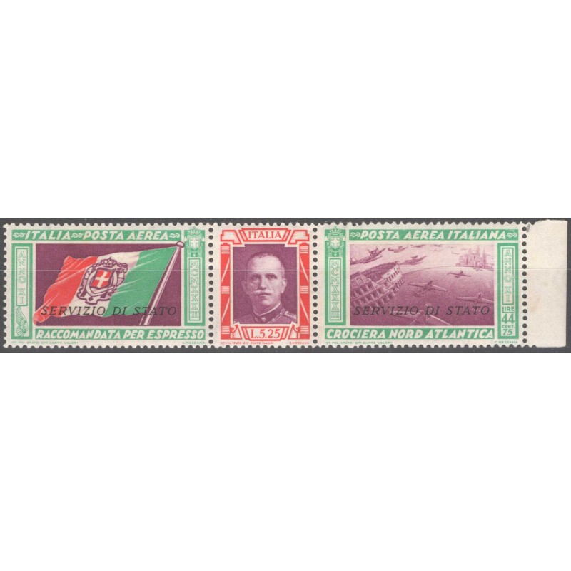 REGNO D'ITALIA 1933 TRITTICO SERVIZIO DI STATO FIL LETTERE N.1a G.I...