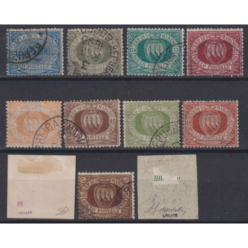 SAN MARINO 1892-94 STEMMA SERIE COMPLETA 11 V. N.12-22 USATI CERT. ...