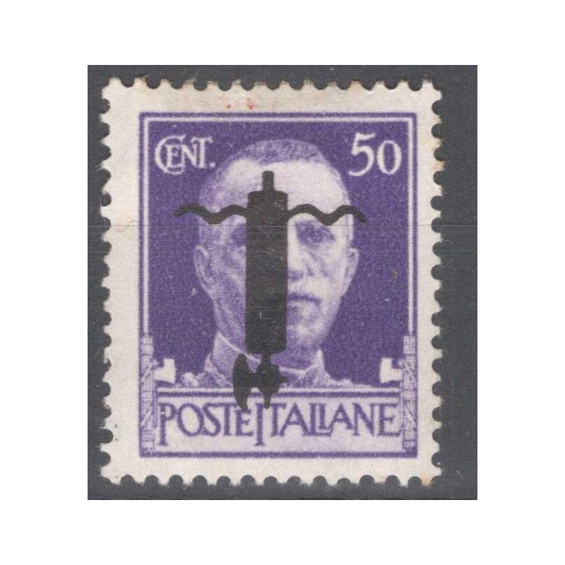 REPUBBLICA R.S.I 1944 50 CENT. SCAMBIO DI SOPRASTAMPA N.493CA G.O M...
