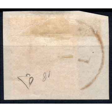 LOMBARDO VENETO 1863 2 SOLDI GIALLO N.36ba US SU FRAMMENTO CERT.  |...