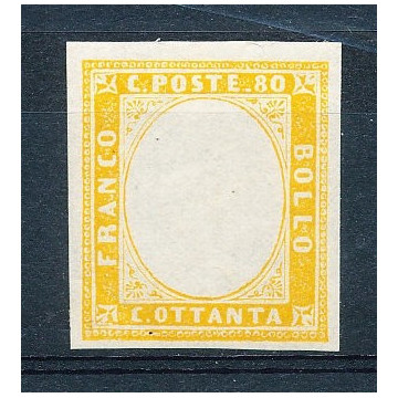SARDEGNA1858-62 80 CENT.GIALLO ARANCIO SENZA EFFIGIE FOTO TERRACHIN...