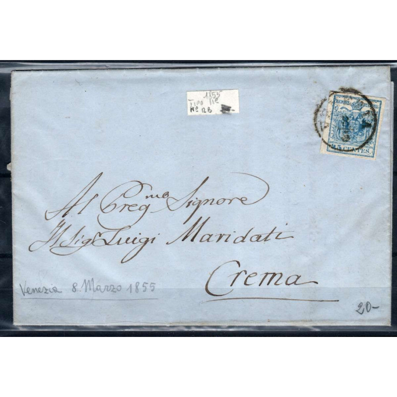 LOMBARDO VENETO 1855 45 CENTESIMI II TIPO N.11 US SU BUSTA  | Filat...