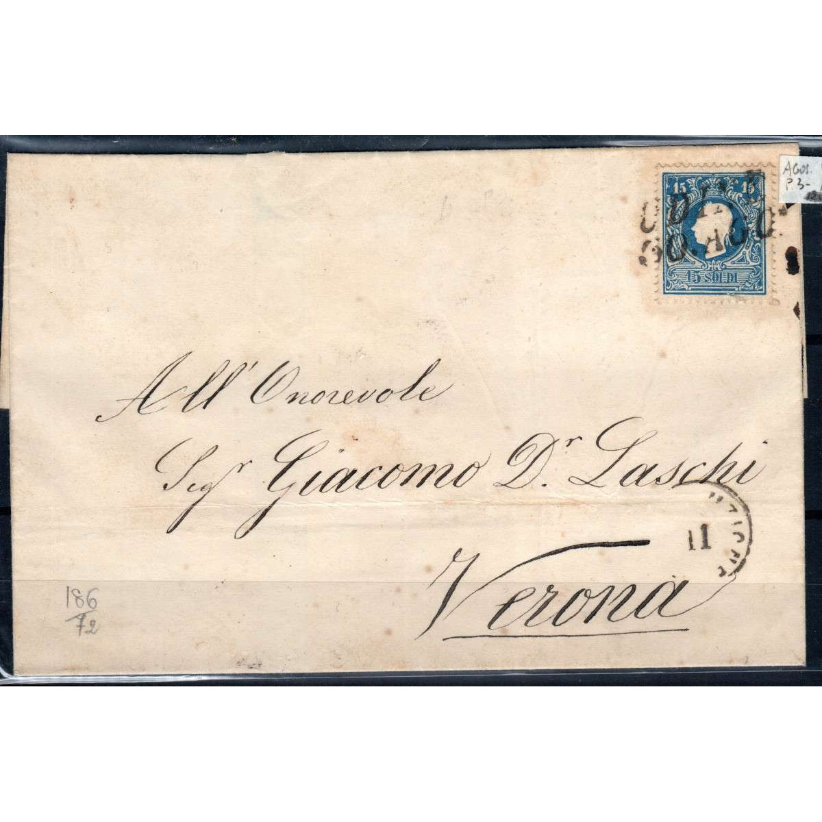 LOMBARDO VENETO 1859 15 SOLDI N.32 US SU BUSTA MARGINATO  | Filatel... LOMBARDO VENETO 1859 15 SOLDI N.32 US SU BUSTA MARGINATO  | Filatel...