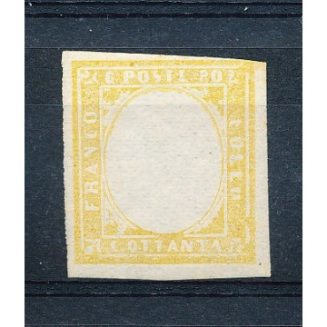 SARDEGNA 1858-62 80 CENT. GIALLO SENZA EFFIGIE FOTO TERRACHINI G.I....