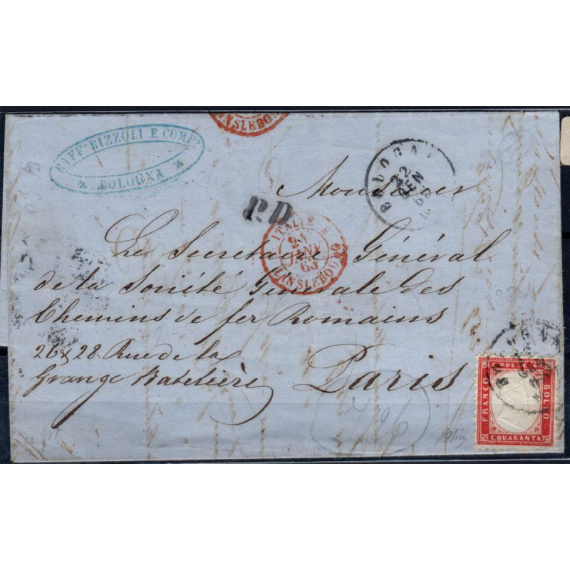 REGNO D'ITALIA 1862 40 CENTESIMI N.3 US SU BUSTA CENTRATO  | Filate...