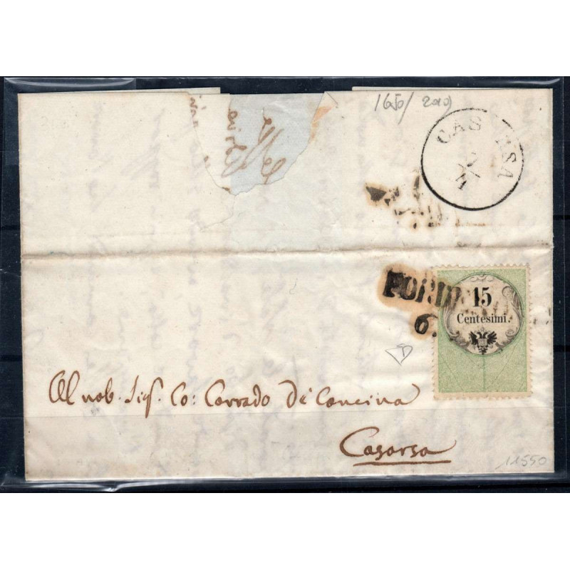 LOMBARDO VENETO 1854 MARCA 15 C. CALCOGRAFICA N.7 USATA SU BUSTA  |...