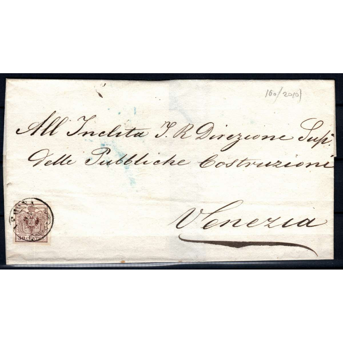 LOMBARDO VENETO 1850 30 CENTESIMI N.7 US SU BUSTA MARGINATO | Fila... LOMBARDO VENETO 1850 30 CENTESIMI N.7 US SU BUSTA MARGINATO | Fila...