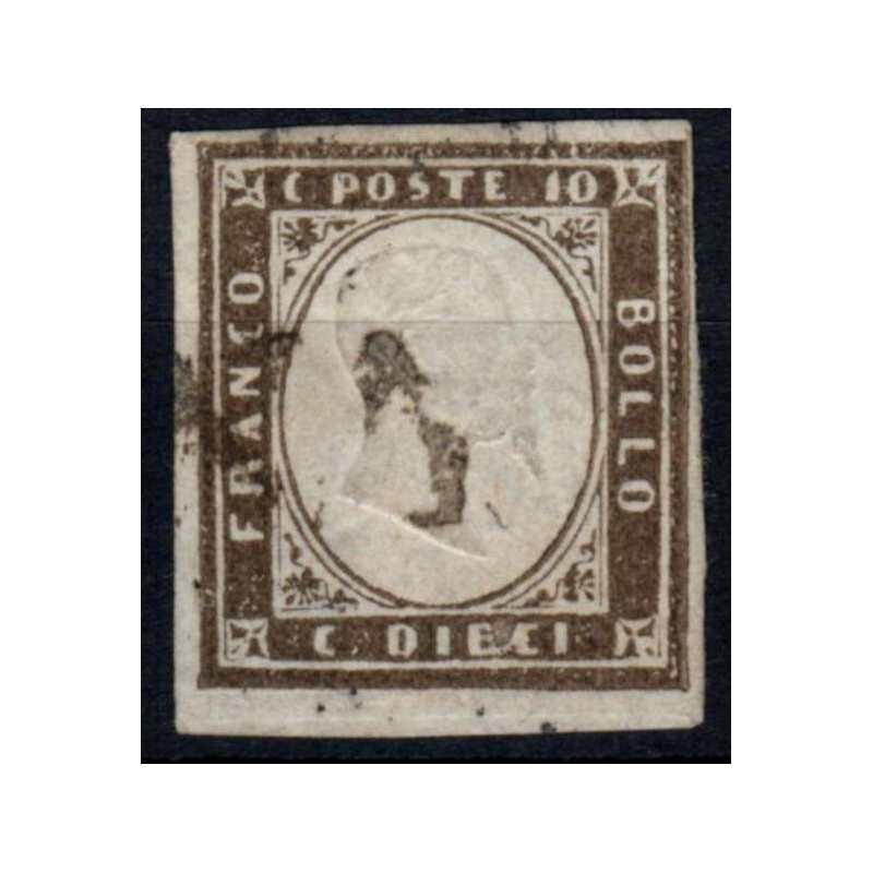 SARDEGNA 1860 10 CENTESIMI N.14Be BRUNO GRIGIO US  | Filatelia Meloni