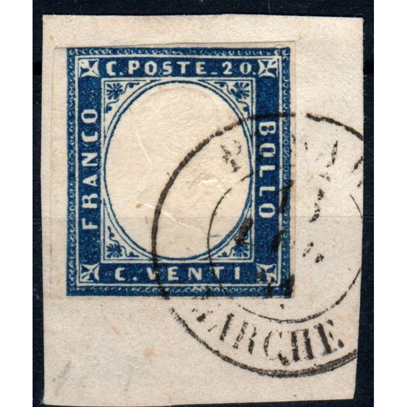 SARDEGNA 1860 20 CENTESIMI N.15Ca US SU FRAMMENTO  | Filatelia Meloni