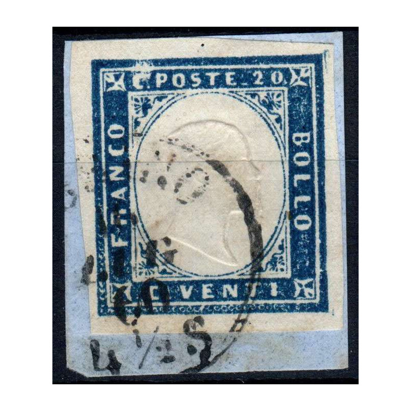 SARDEGNA 1860 20 CENTESIMI N.15Cc AZZURRO GRIGIO US SU FRAMMENTO  |...
