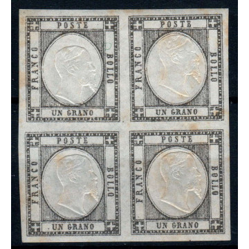1861 PROVINCE NAPOLETANE 1 gr. n.19 BLOCCO DA 4 CERT. OSS. G.I. MNH...