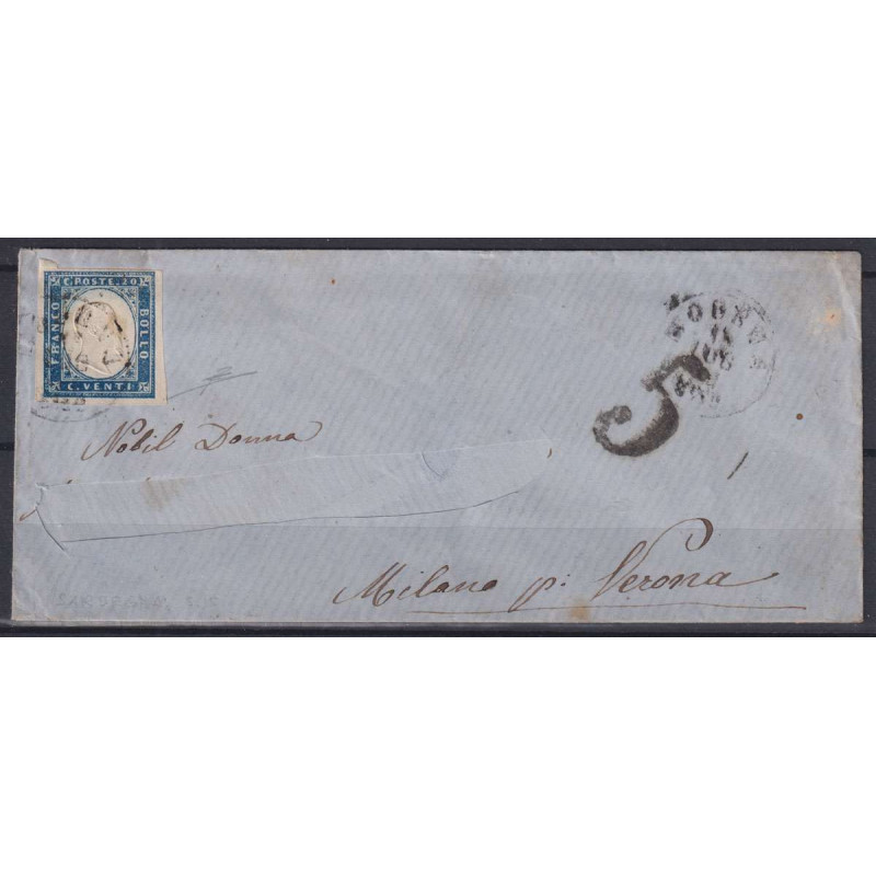 SARDEGNA 1862 20 CENTESIMI SU BUSTA FIRMATA  | Filatelia Meloni