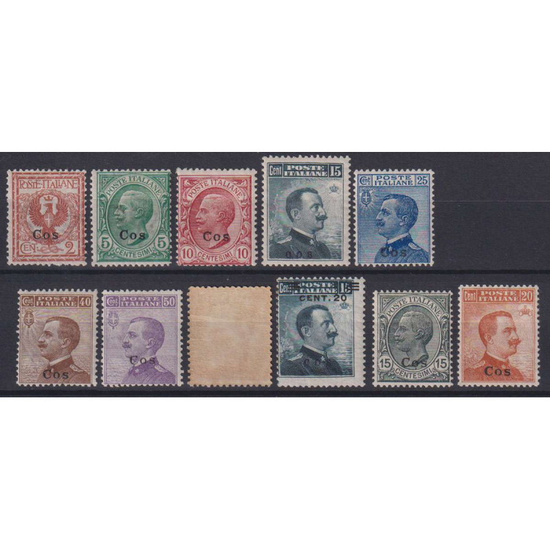 COLONIE EGEO COO 1912-22 GIRO TESTINE 11 VALORI G.O MH*  | Filateli...