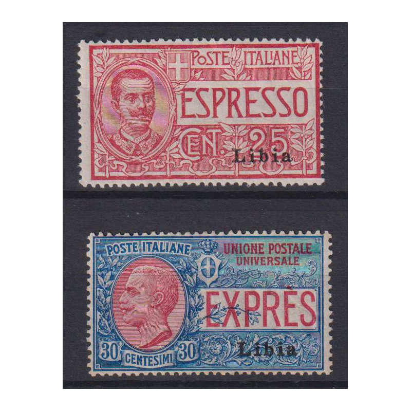 COLONIE LIBIA 1915-29 ESPRESSI N.1-2 G.I MNH** 30 C. G.O MLH*  | Fi...