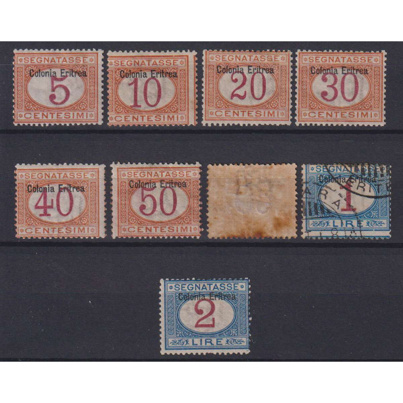 COLONIE ERITREA 1903 SEGNATASSE 9 V. G.O MH* / USATI  | Filatelia M...