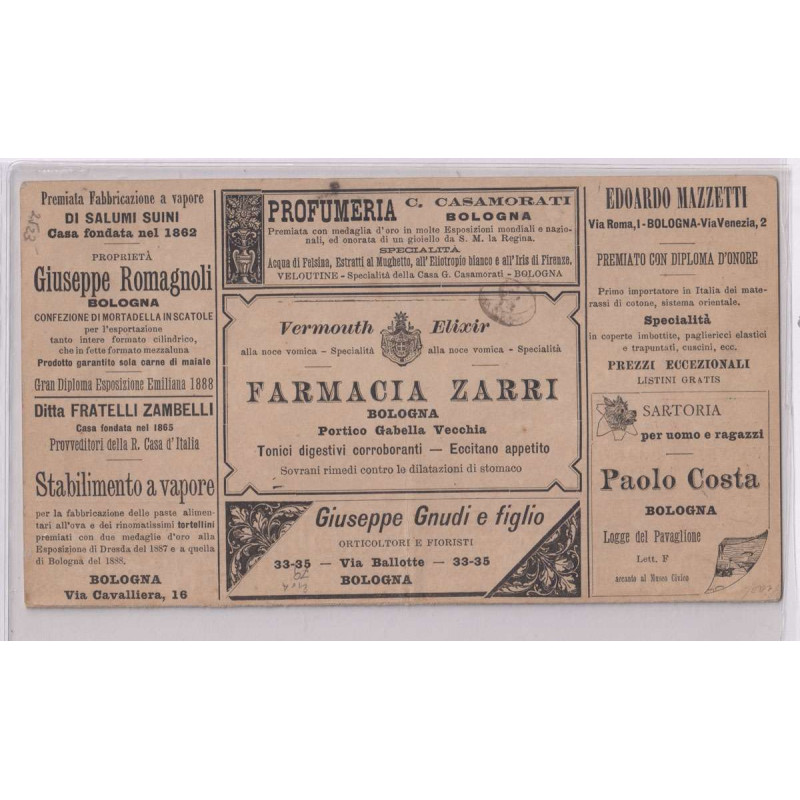REGNO 1889 FRANCALETTERE UMBERTO 20 C. PERF. CC N.1 US SU BUSTA CER...