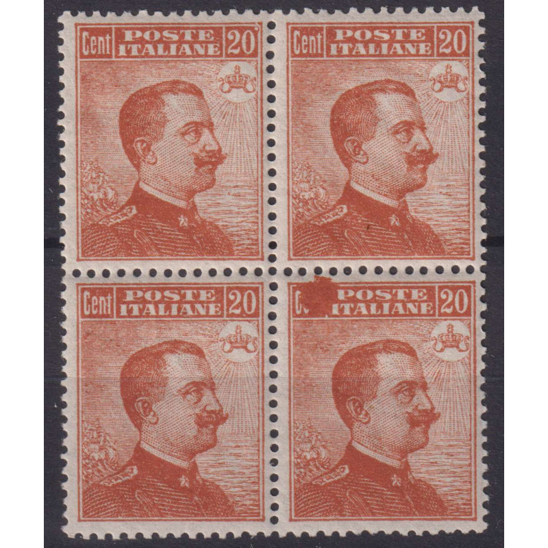REGNO 1916 MICHETTI 20 C. QUARTINA SENZA FILIGRANA G.I MNH** CERT. ...