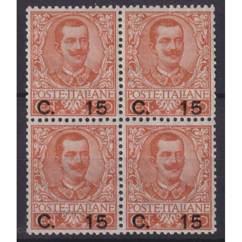 REGNO 1910 FLOREALE SOPR. QUARTINA 15 C. SU 10 C. N.79 G.I MNH** CE...