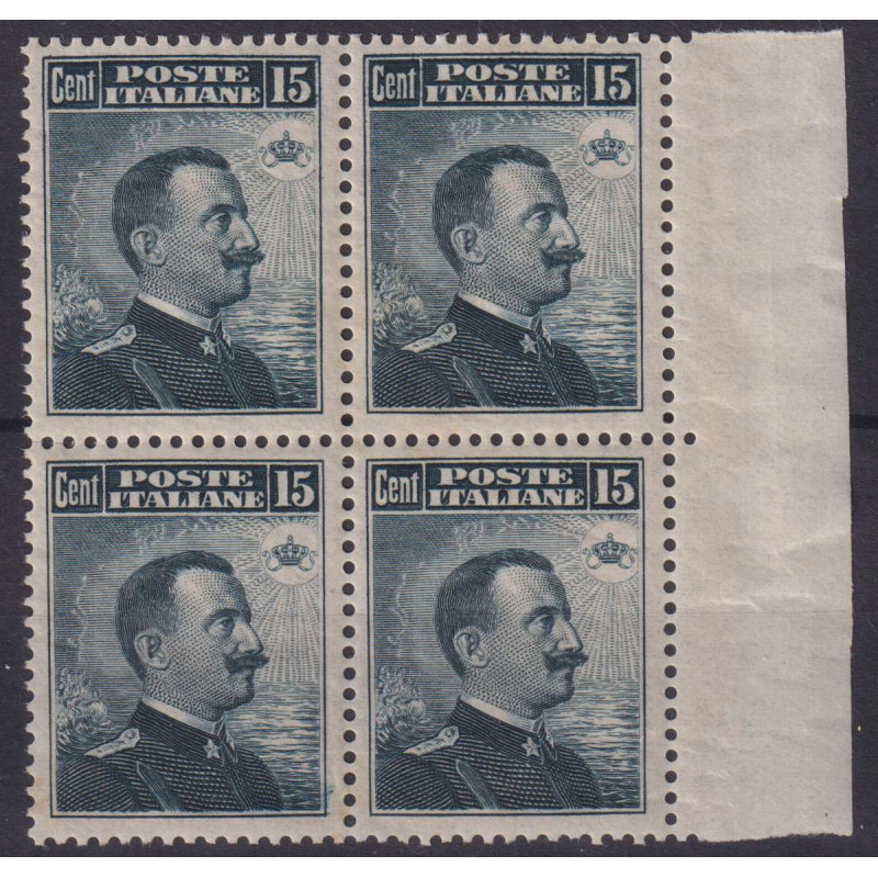 REGNO D'ITALIA 1911 QUARTINA MICHETTI 15 CENTESIMI N.96 G.I MNH** C...