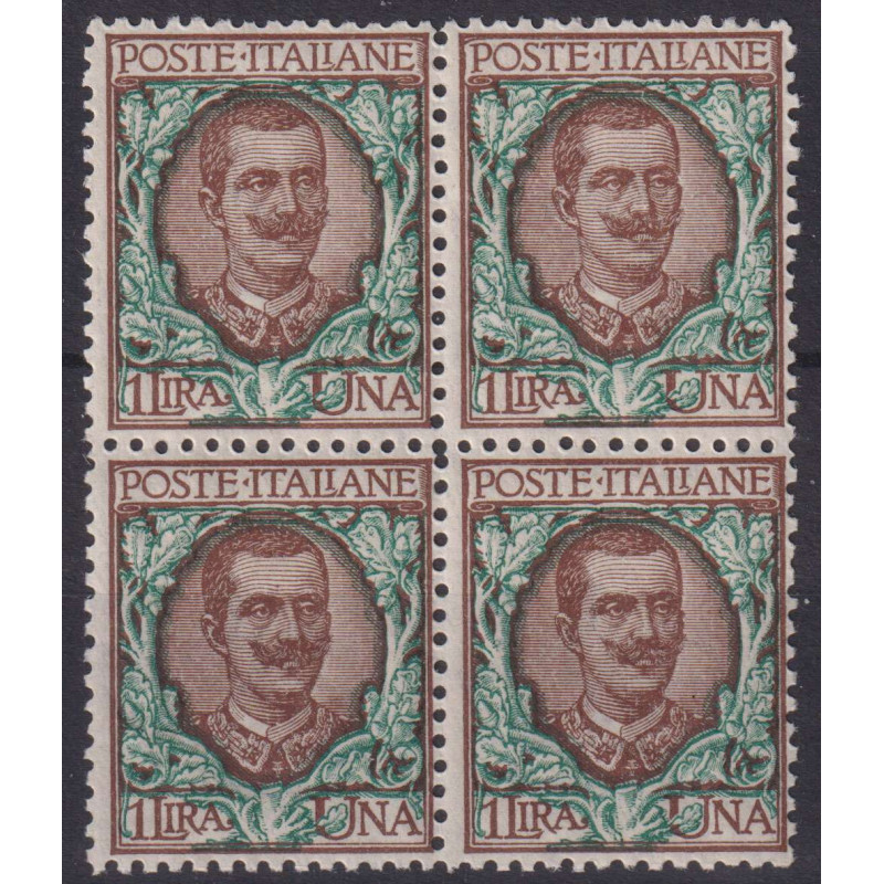 REGNO 1901 QUARTINA FLOREALE 1 LIRA N.77 G.I MNH** BORDO FOGLIO  | ...