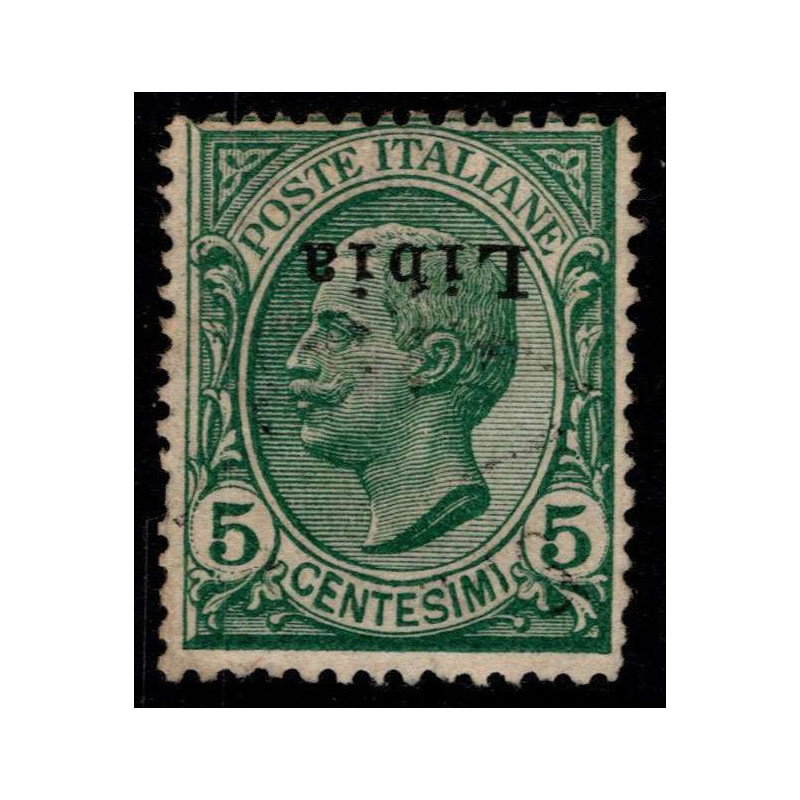 LIBIA 1912-15 5 c. SOPRASTAMPA I TIPO CAPOVOLTA n. 3c US. 3 ESISTEN...