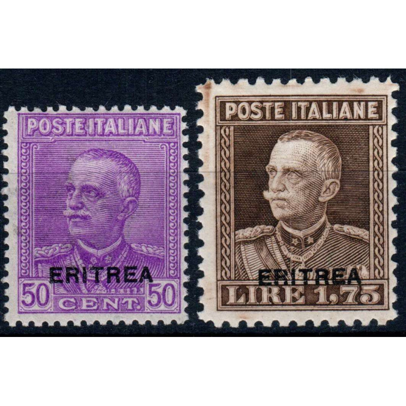 COLONIE ERITREA 1928-29 SOPRASTAMPATI 50 C. G.O MH*/ 1,75 L. G.I. M...