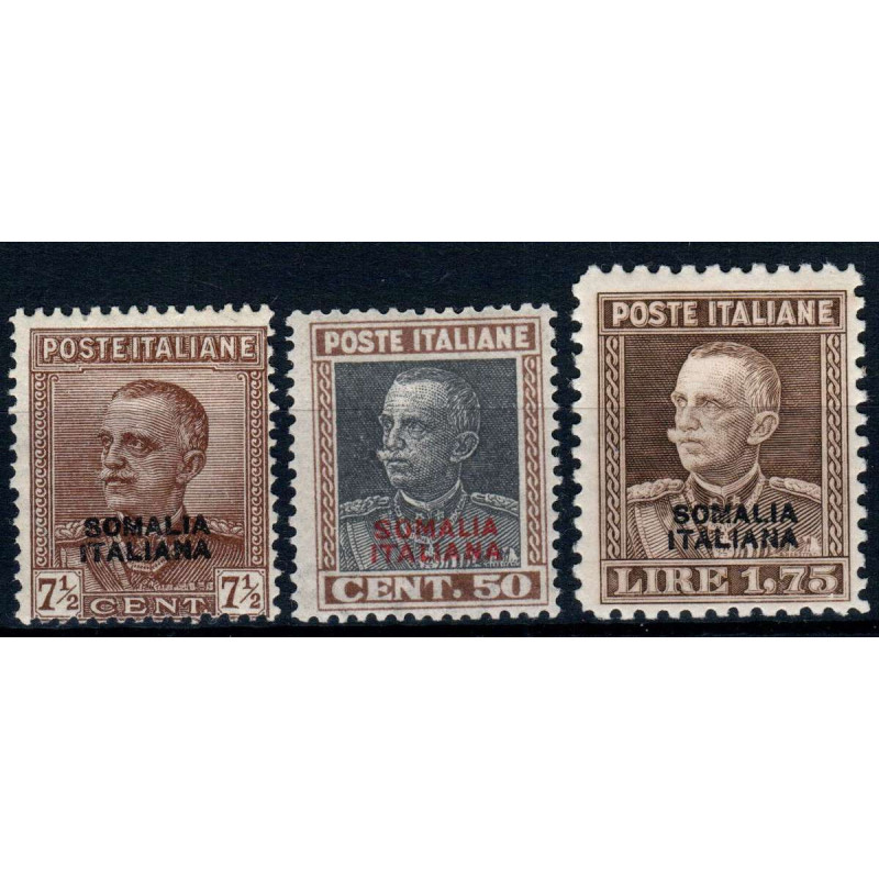 COLONIE SOMALIA 1928 SOPRASTAMPATI 3 VALORI S. 25 G.O MH*  | Filate...