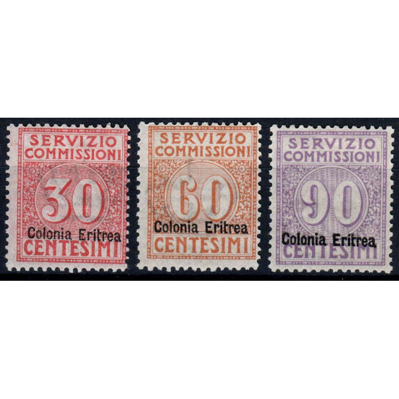 COLONIE ERITREA 1916 SERVIZIO COMMISSIONI 3 VALORI S. 64 G.I. MNH**...