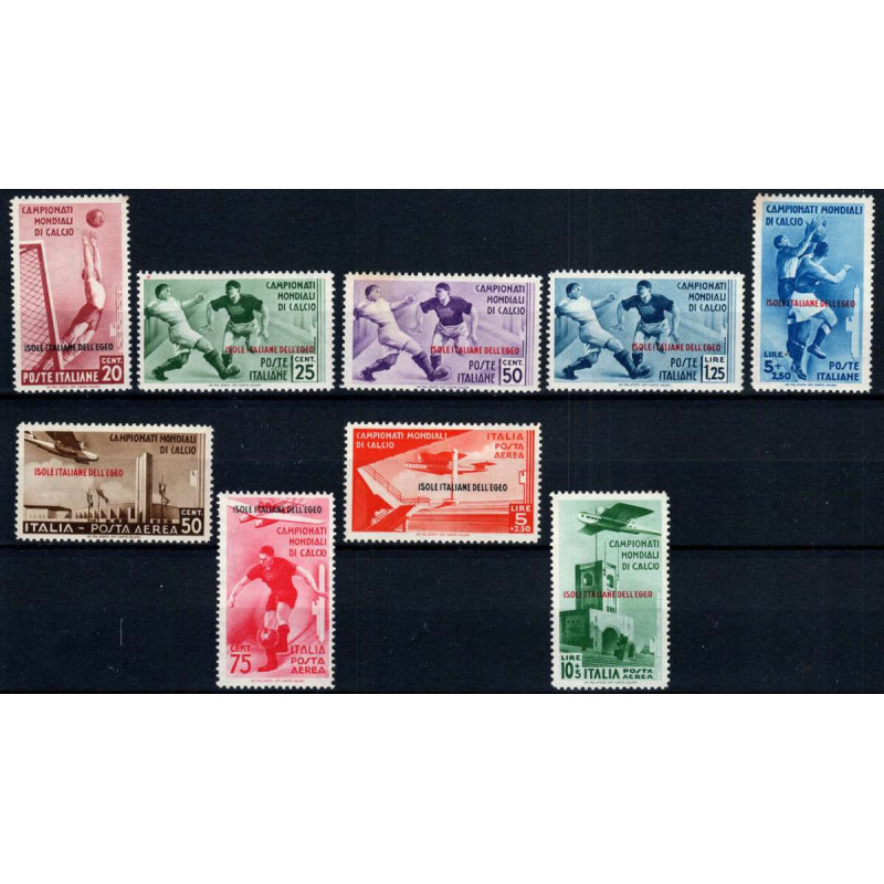 EGEO 1934 CALCIO 9 VALORI G.I MNH** INGIALLIMENTI/ 50C. ORD. G.O* C...